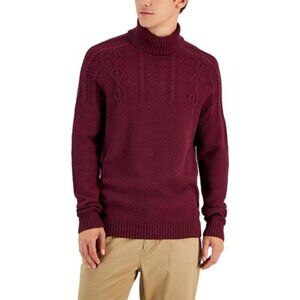 Club Room Mens Turtleneck Pullover Sweater Cable Knit Chunky Red Size Small